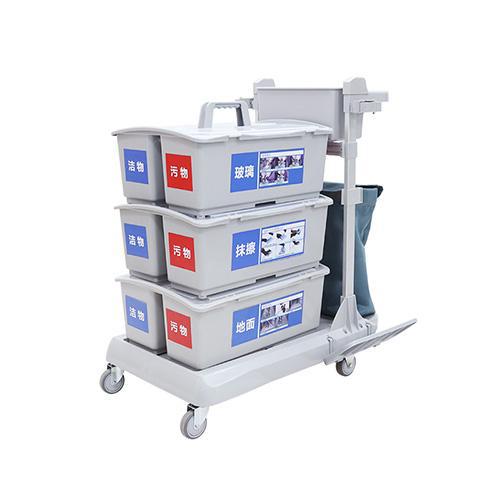 靈動型平推系統清潔車 配垃圾袋、3個含標貼雙格桶 JD R323