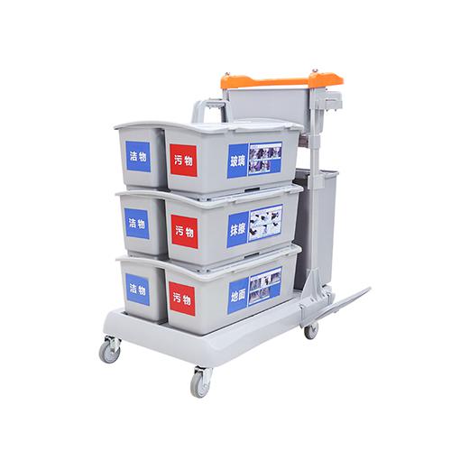 帶剎車靈動(dòng)型平推系統(tǒng)清潔車 配23升垃圾桶、3個(gè)雙格桶、2套車架/箱 JDB G323